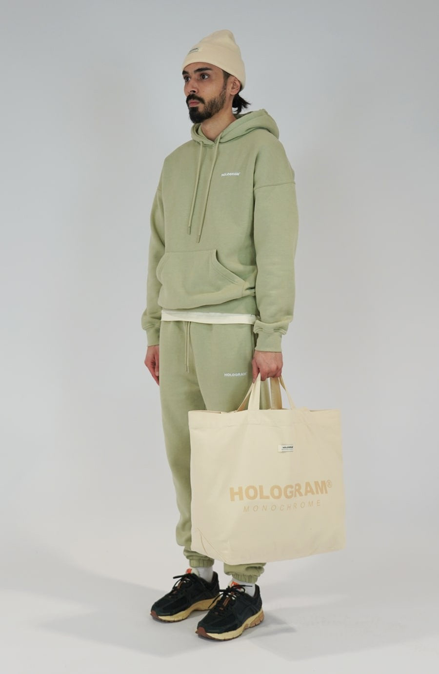 Monochrome beige streetwear tote bag