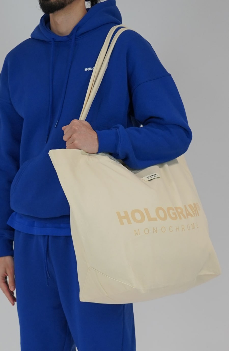 Monochrome beige streetwear tote bag