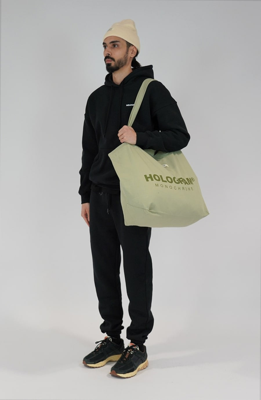 Monochrome olive streetwear tote bag