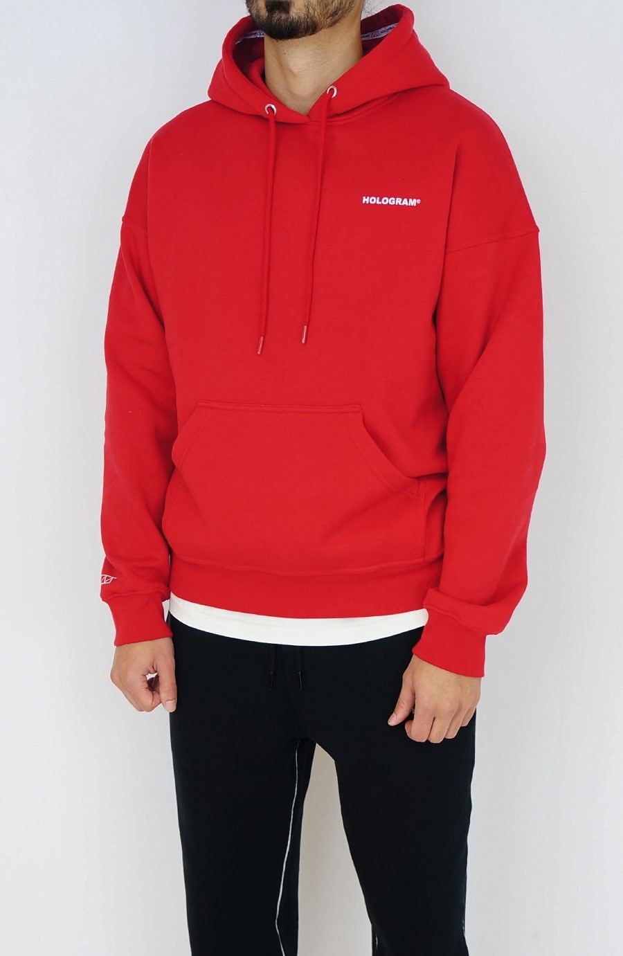 Hoodie rouge sérigraphies blanches pour homme | HOLOGRAM