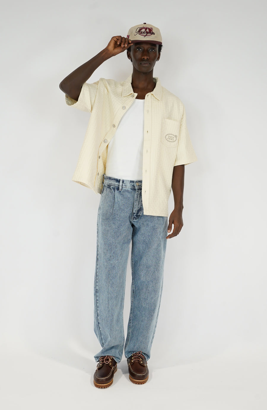 Chemise streetwear Grid beige